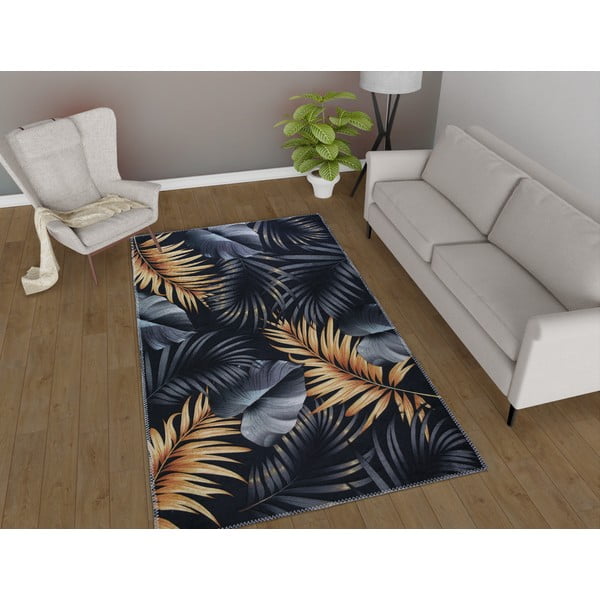 Covor albastru închis/auriu lavabil 120x180 cm Midnight Leaves – Vitaus-image-1