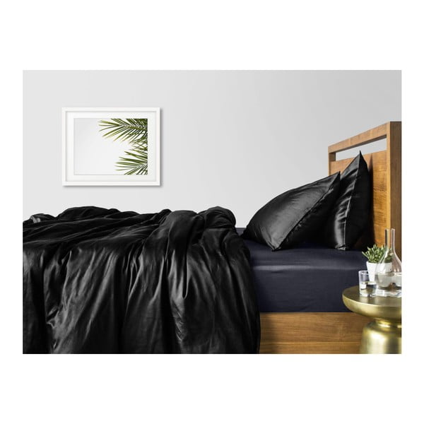 Lenjerie din satin cu cearceaf gri pentru pat dublu COSAS Lurra, 200 x 220 cm, negru