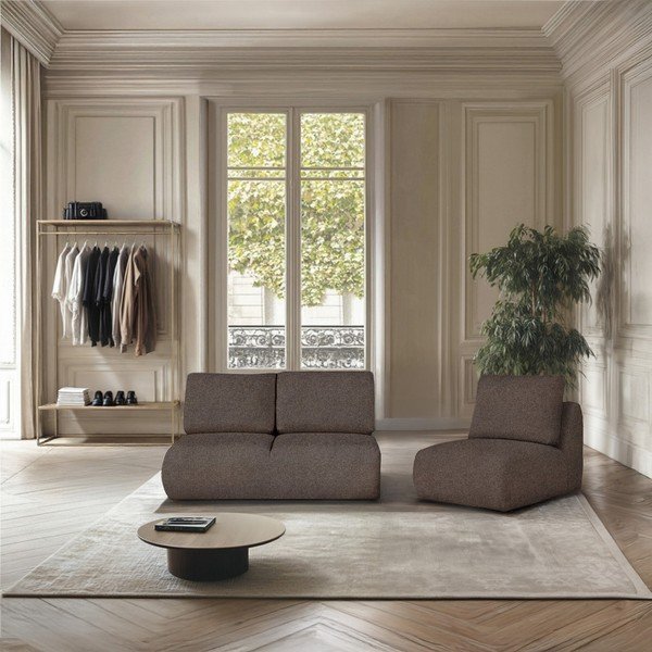 Fotoliu maro cu tapițerie din țesătură bouclé Mirel – Rodier-image-1