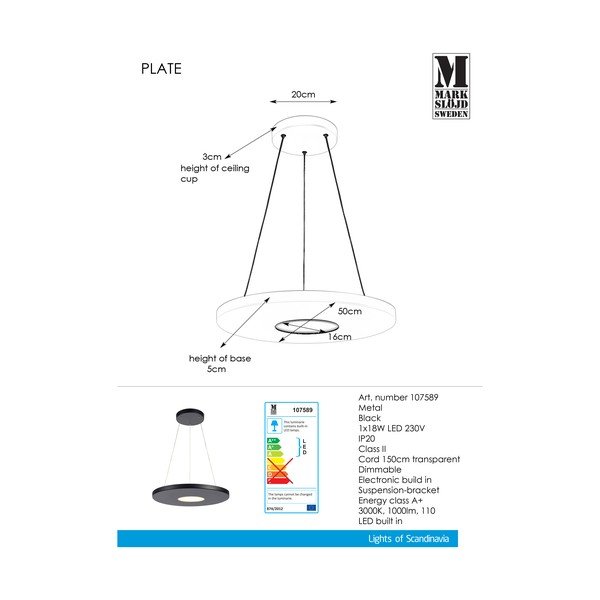 Lustră Markslöjd Plate, 50 cm, negru-image-1