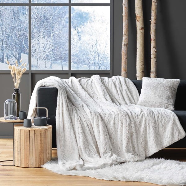 Pătură grej din blană artificială 180x220 cm Alaska – douceur d'intérieur-image-1
