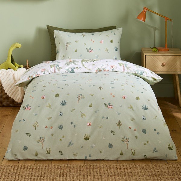Lenjerie de pat pentru copii crem din flanelă pentru pat de o persoană 135x200 cm Brushed Sleepy Saurus Dino – Catherine Lansfield-image-2