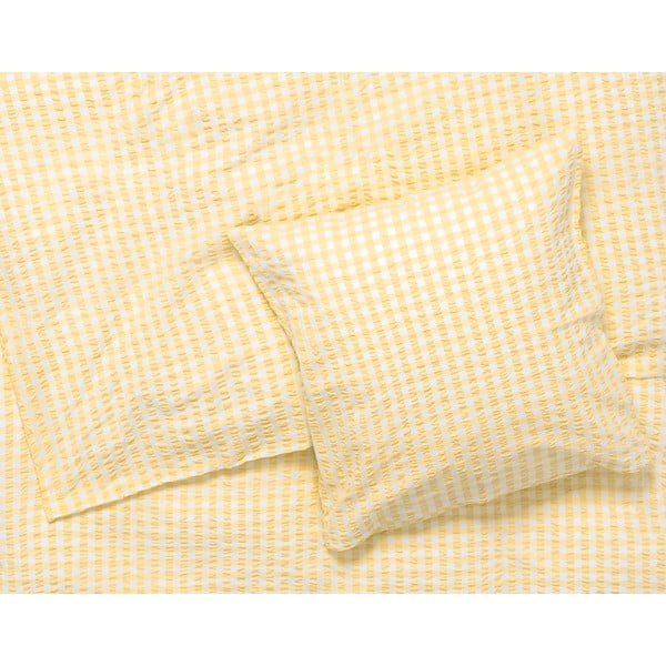 Lenjerie de pat galbenă/albă din țesătură crep pentru pat de o persoană 140x200 cm Bæk&Bølge – JUNA-image-1