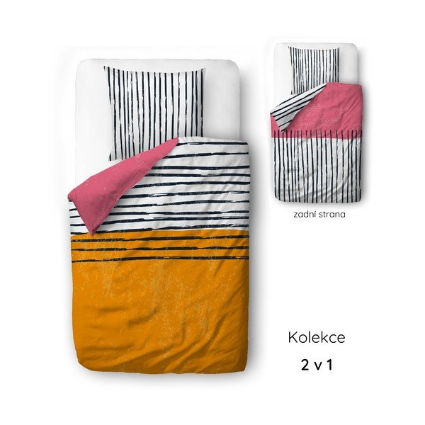 Lenjerie de pat din bumbac satinat pentru pat de o persoană 140x200 cm Black Stripes in Colors – Butter Kings-image-2