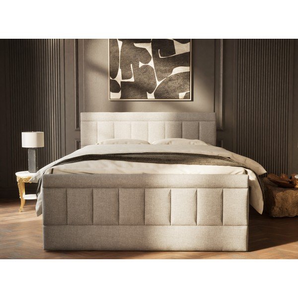 Pat boxspring gri cu spațiu de depozitare 200x200 cm Caya – Maison de Rêve-image-4