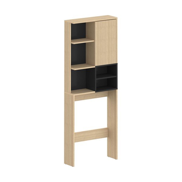 Dulap de baie negru înalt cu aspect de lemn de stejar 64x179 cm Kube - TemaHome -image-2