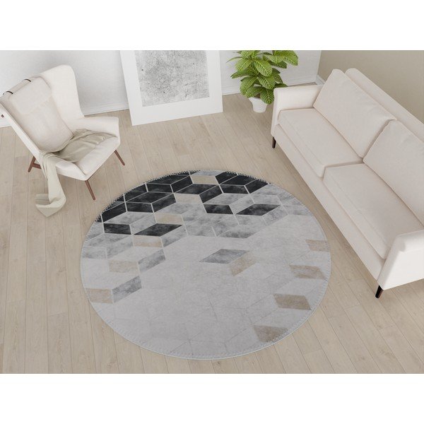 Covor alb/gri lavabil rotund ø 120 cm – Vitaus-image-1