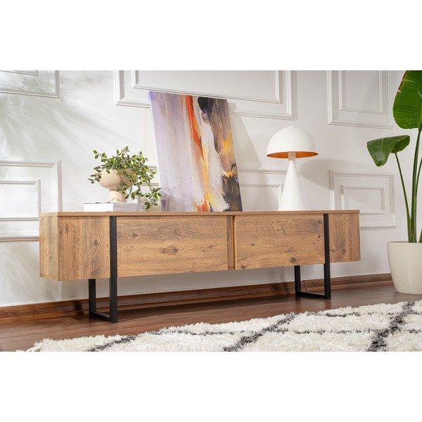 Comodă TV în culoare naturală cu aspect de lemn de pin 180x50x29,5 cm Serenity – Kalune Design-image-1