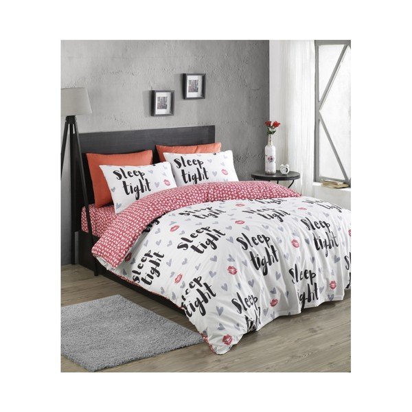 Lenjerie de pat din bumbac ranforce pentru pat de 1 persoană Mijolnir SleepTight Fuchsia & White, 140 x 200 cm-image-1