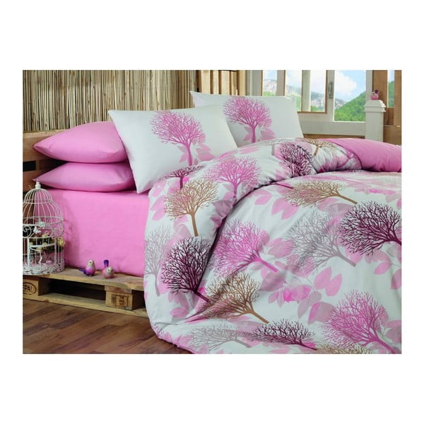 Lenjerie de pat cu cearșaf din bumbac Lorella, 160 x 220 cm, roz 