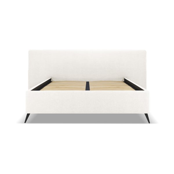 Pat matrimonial crem tapițat cu spațiu de depozitare și somieră  160x200 cm Walter – Milo Casa-image-1