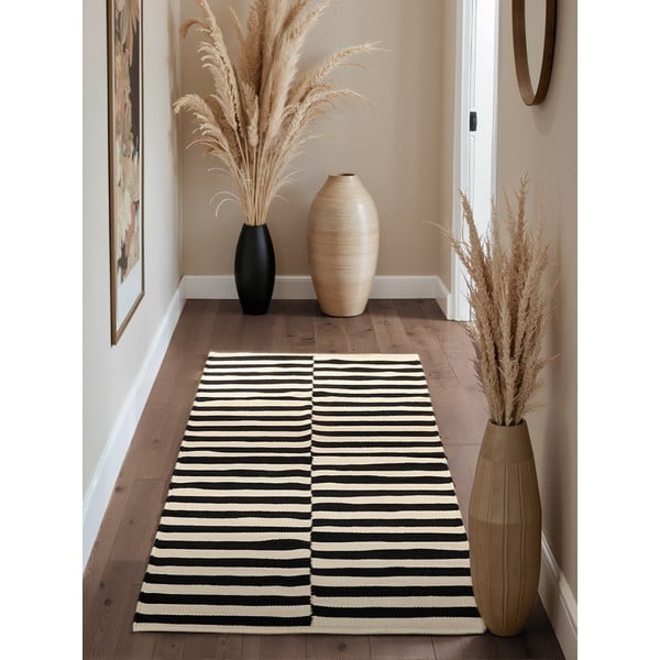 Covor tip traversă negru-alb reversibil/țesut manual din lână 80x200 cm Donna – Hanse Home-image-1