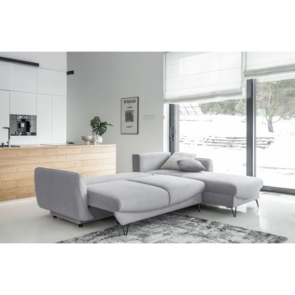 Colțar gri deschis extensibil/cu spațiu de depozitare cu tapițerie din catifea (cu colț pe partea dreaptă/cu șezlong) Silva – ELTAP-image-2