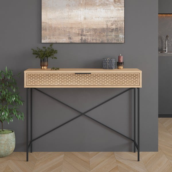 Masă consolă în culoare naturală cu aspect de lemn de stejar 35.5x110 cm Ecrin – Marckeric-image-4