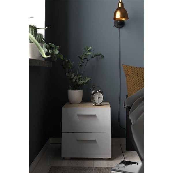 Noptieră albă cu aspect de lemn de stejar Pepe - Tvilum-image-1