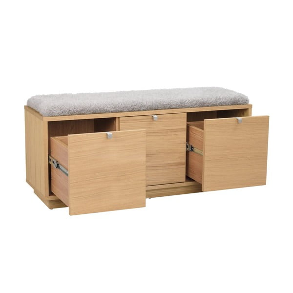 Pantofar gri/în culoare naturală cu bancă cu aspect de lemn de stejar Confetti – Rowico-image-3