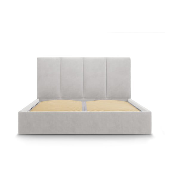 Pat matrimonial 160x200 cm gri deschis tapițat cu spațiu de depozitare cu somieră Juniper – Mazzini Beds-image-2