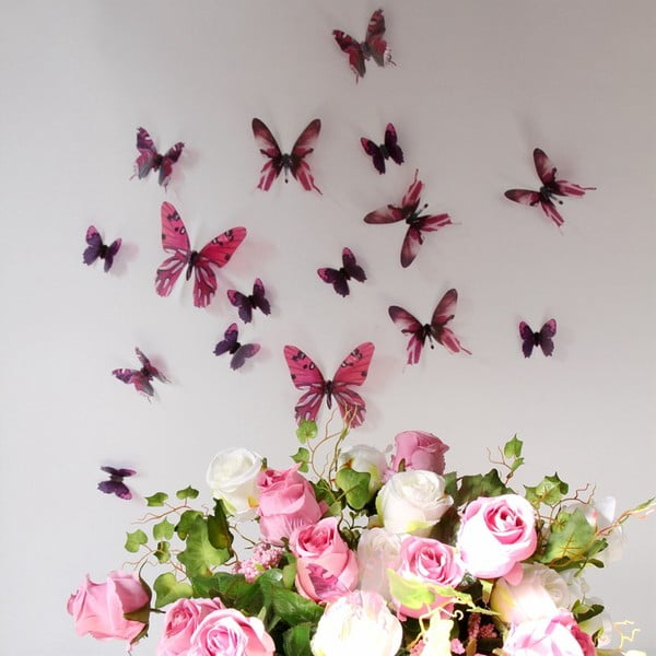 Set 18 autocolante cu efect 3D Ambiance Butterflies, roz
