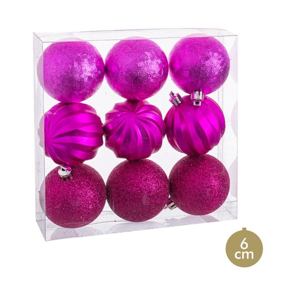Set 9 globuri de Crăciun  Casa Selección , ø 6 cm, roz-fucsia