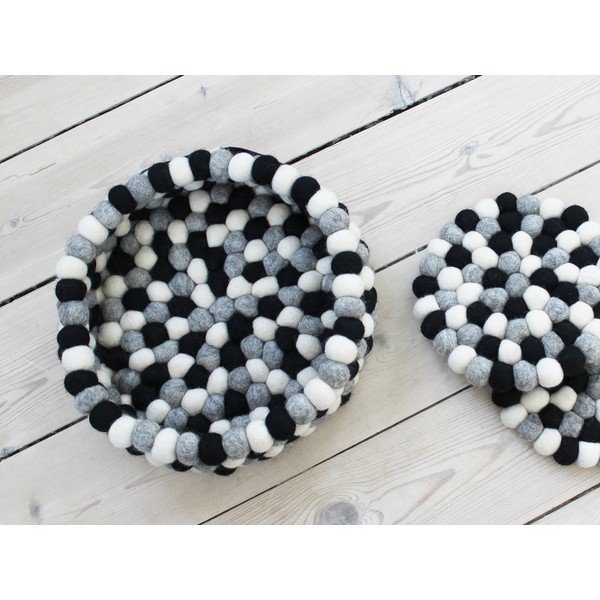 Coș depozitare cu bile din lână Wooldot Ball Basket, ⌀ 28 cm, alb - negru-image-1