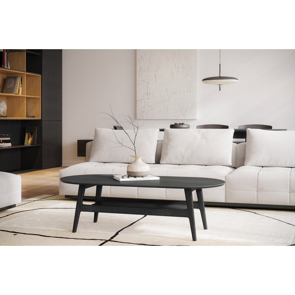 Măsuță de cafea neagră cu aspect de lemn de stejar 60x130 cm Curved – Woodman-image-1