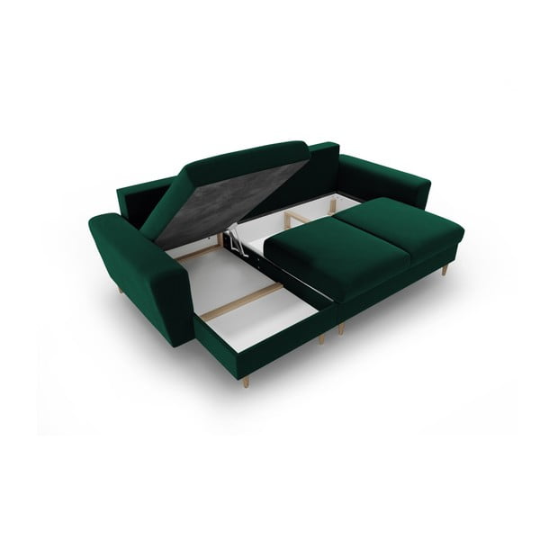 Colțar verde extensibil, cu spațiu de depozitare cu tapițerie din catifea Kyoto – Cosmopolitan Design-image-3