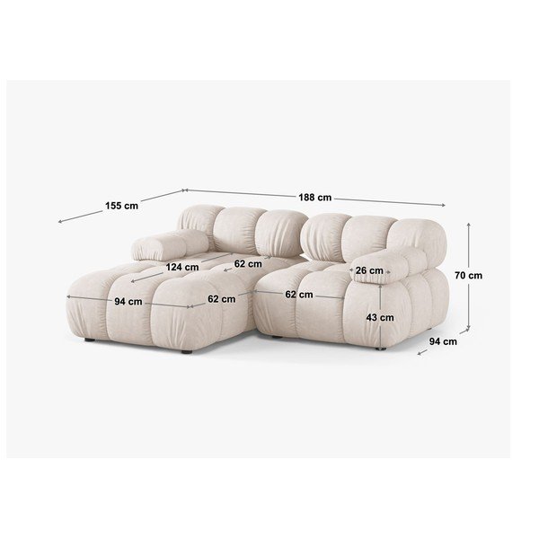 Colțar modular crem cu tapițerie din catifea (cu colț pe partea dreaptă/cu șezlong) – Micadoni -image-4