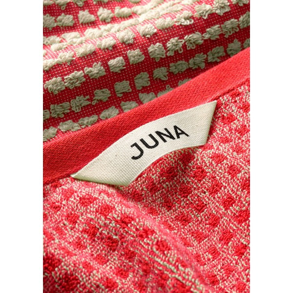 Prosop roșu din bumbac organic din frotir 50x100 cm Check – JUNA-image-4