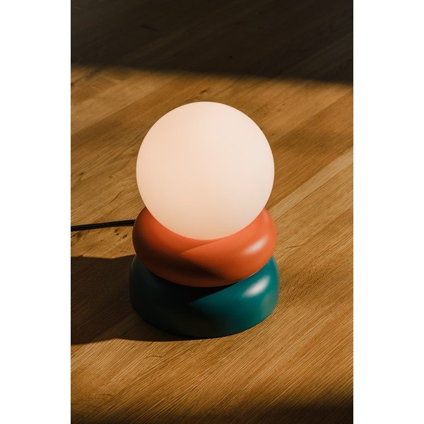 Veioză petrol/portocalie din lemn masiv cu abajur din sticlă (înălțime 24 cm) Otem – noo.ma-image-2