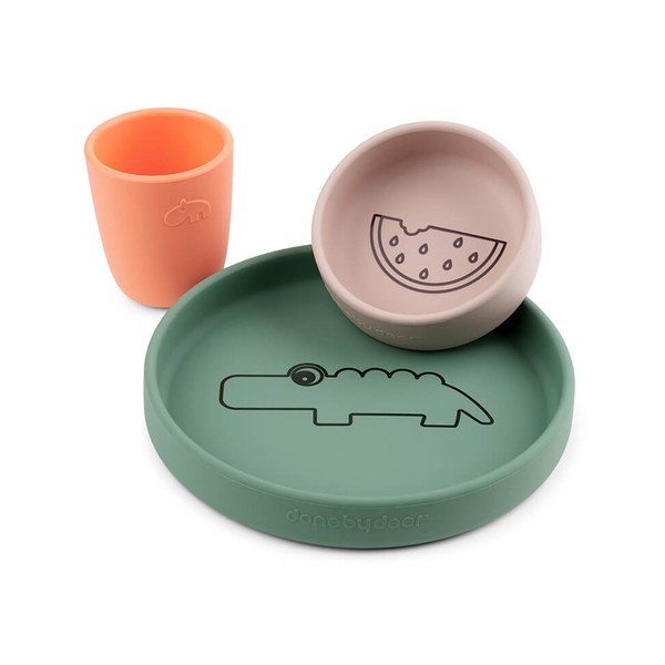 Set de masă din plastic pentru copii 3 buc. Croco - Done by Deer