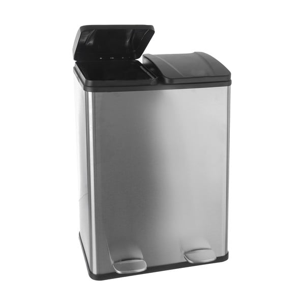 Coș de gunoi argintiu lucios de reciclat/cu pedală 2x30 l din oțel inoxidabil Duo – Orion-image-2