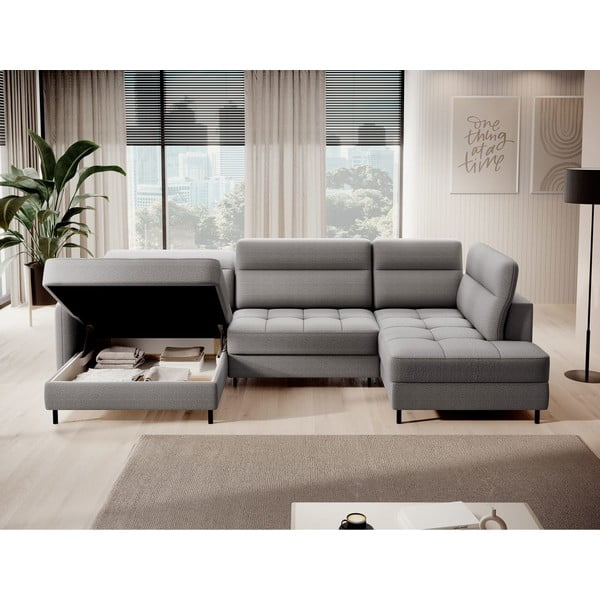 Colțar gri deschis extensibil/cu spațiu de depozitare cu tapițerie din catifea (cu colț pe partea dreaptă/în formă de "U") Berrto – ELTAP-image-2