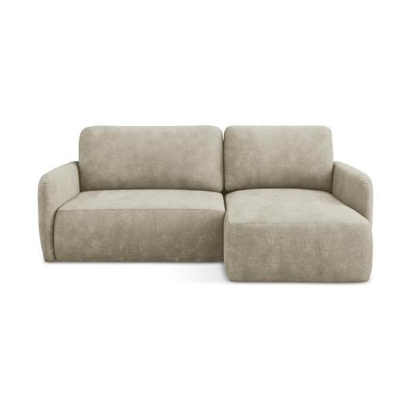 Colțar bej extensibil/cu spațiu de depozitare cu tapițerie din chenille (cu colț pe partea dreaptă/cu șezlong) Lilo – Makamii