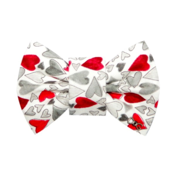 Papion cu inimioare,  Funky Dog Bow Ties, accesoriu pentru câine, mărimea M, alb - roșu - gri