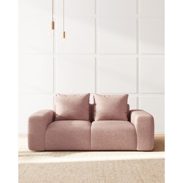 Canapea roz-deschis cu tapițerie din stofă bouclé 212 cm Feiro – MESONICA-image-1