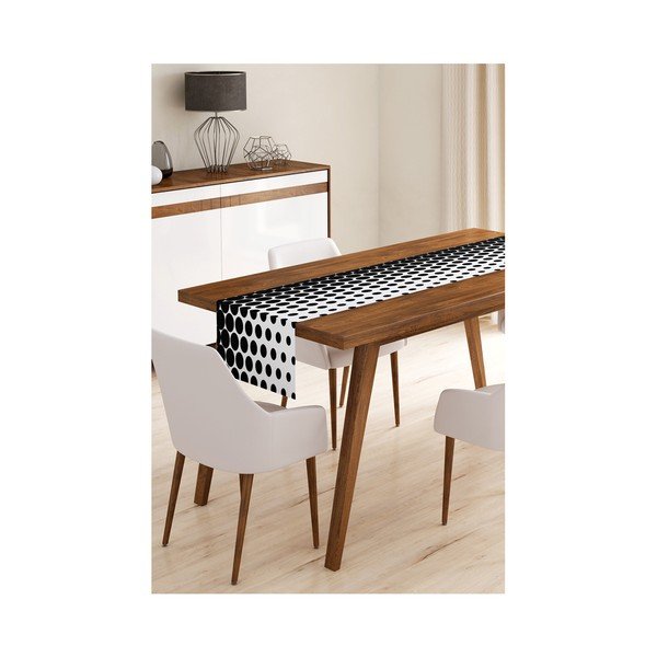 Napron din microfibră pentru masă Minimalist Cushion Covers Black Dots, 45 x 145 cm