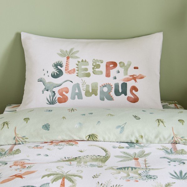 Lenjerie de pat pentru copii crem din flanelă pentru pat de o persoană 135x200 cm Brushed Sleepy Saurus Dino – Catherine Lansfield-image-4