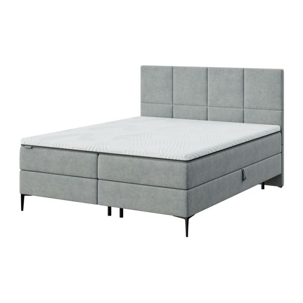 Pat boxspring gri cu spațiu de depozitare 180x200 cm Bufo – MESONICA