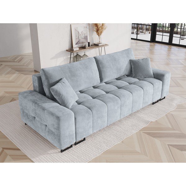 Canapea albastru-deschis extensibilă, cu spațiu de depozitare cu tapițerie din catifea 250 cm Wicklow – Cosmopolitan Design-image-1
