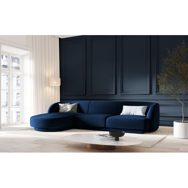 Colțar albastru cu tapițerie din catifea (cu șezlong  pe partea stângă ) Miley - Micadoni Home-image-4