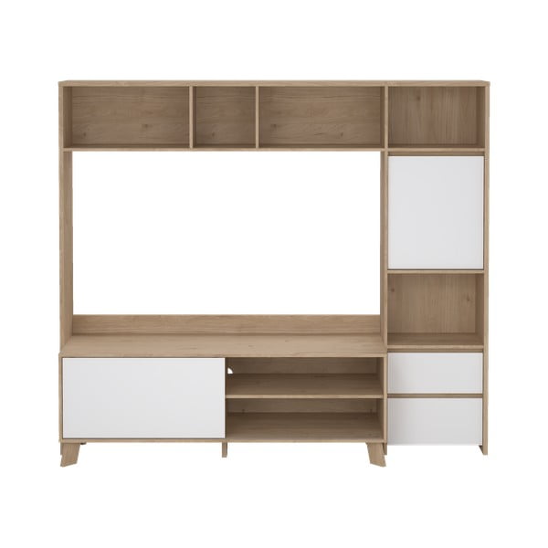Set TV alb-în culoare naturală cu aspect de lemn de stejar 209x183x48 cm Next – Tvilum