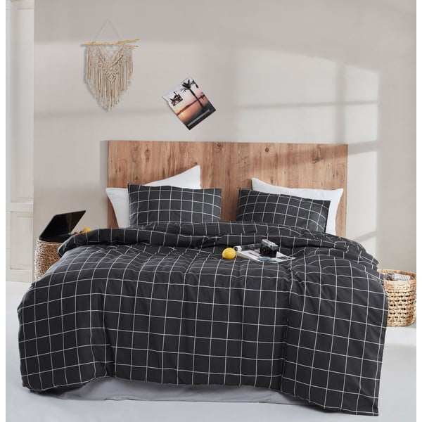 Lenjerie de pat neagră din bumbac pentru pat dublu/extinsă 200x220 cm Piga - Mijolnir-image-1