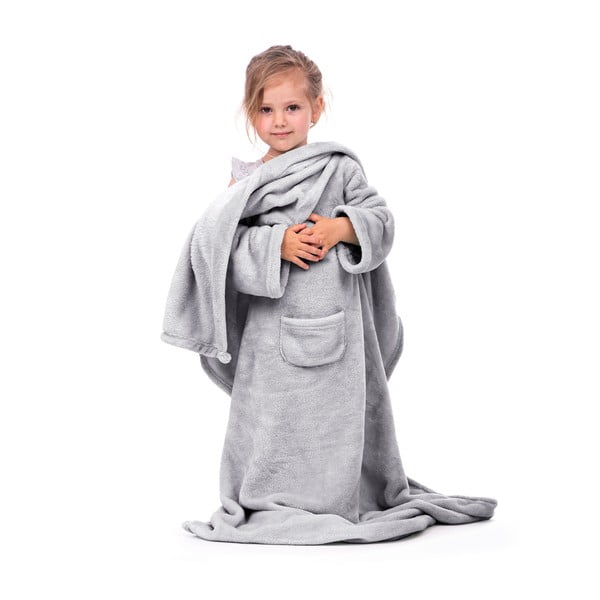 Pătură cu mâneci pentru copii DecoKing Lazykids, gri-image-2