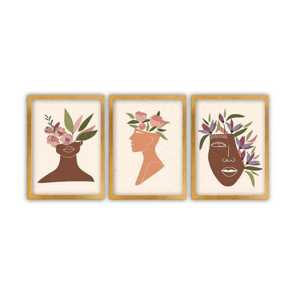 Set 3 tablouri Vavien Artwork Faces, 35 x 45 cm