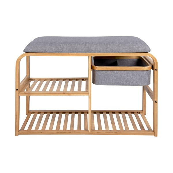 Pantofar cu loc de șezut din bambus Leitmotiv Bench, lățime 70 cm, gri deschis-image-2
