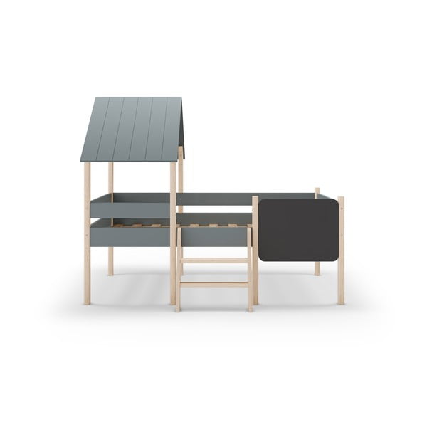 Pat pentru copii  verde prăfuit de tip casă/înalt din lemn de pin cu somieră 90x190 cm Mint – Marckeric-image-2