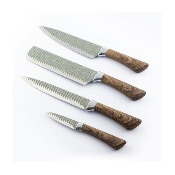 Set 4 cuțite din inox InnovaGoods Swiss Q Wood