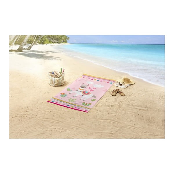 Prosop de plajă cu imprimeu Good Morning Lama, 75 x 150 cm-image-1