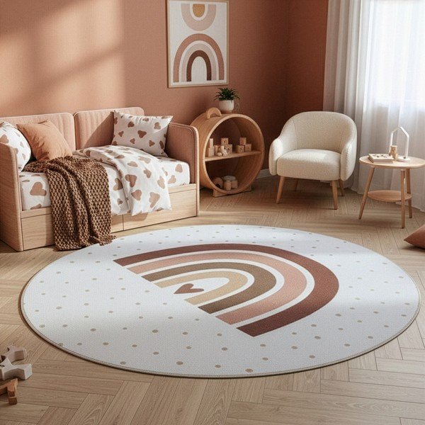 Covor pentru copii crem lavabil ø120 cm Coco 1132 – Ayyildiz Carpets-image-1