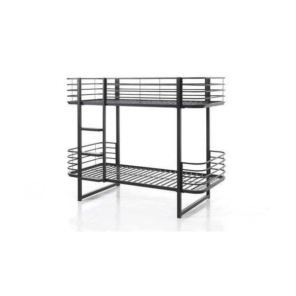 Pat pentru copii  negru supraetajat din metal cu somieră 90x200 cm Oscar – Vipack